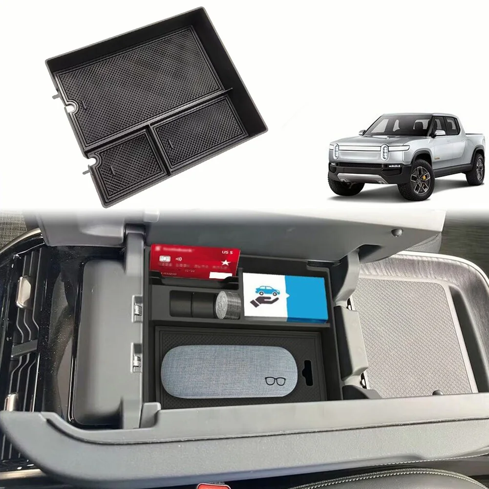 

Durable High Quality New Brand New Storage Box Organizer For Rivian R1T& Rivian R1S 1pc ABS Black Center Console