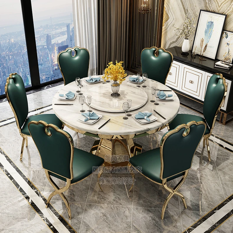 

Marble Dining-Table Post-Modern Light Luxury and Simplicity round Table with Turntable Restaurant Small Apartment Home Dining