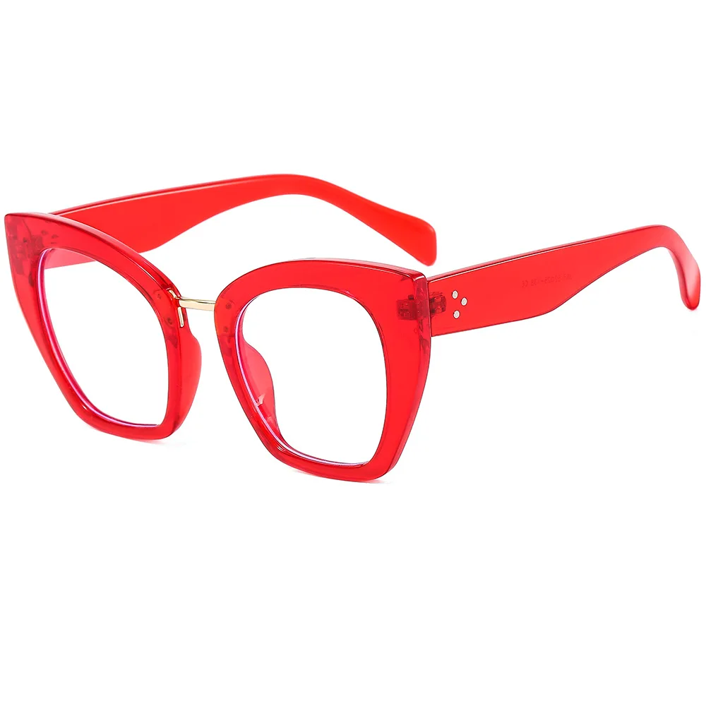 

TR90 Cat Eye Anti blue Light Blocking Glasses Vintage Rivet Red Panda Flat Mirror 2023 New ins Trend Eyeglasses Frame