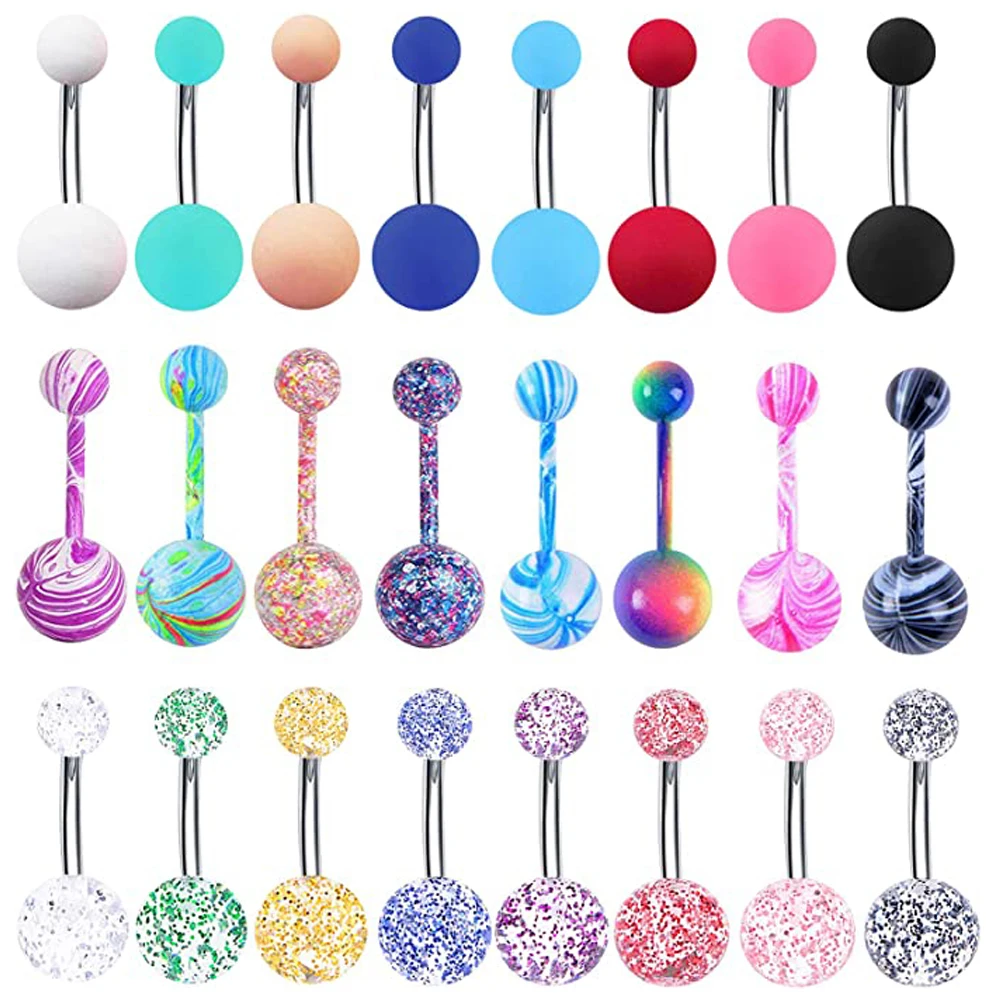 

14G Stainless Steel Belly Button Rings for Women Girls CZ Screw Navel Bars Body Piercing Jewelry