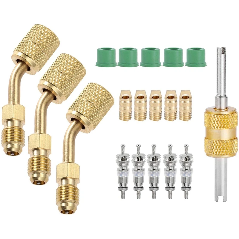 

R410A Adapter,Mini Split Adapter Fitting Kit,Valve Core Remover,Thimbles 5V1 Valve Cores,5/16Inch Female To 1/4Inch Male