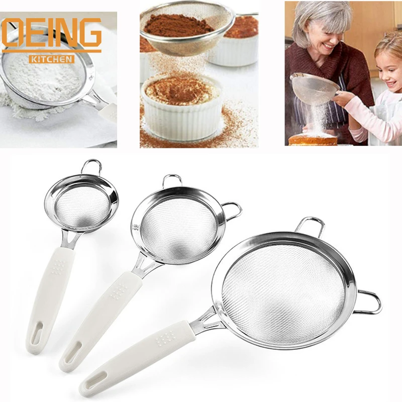 

Stainless Steel Flour Sieve Fine Mesh Strainer Kitchen Filter Mesh Flour Cake Icing Sieve Kitchen Accessories Baking Tools