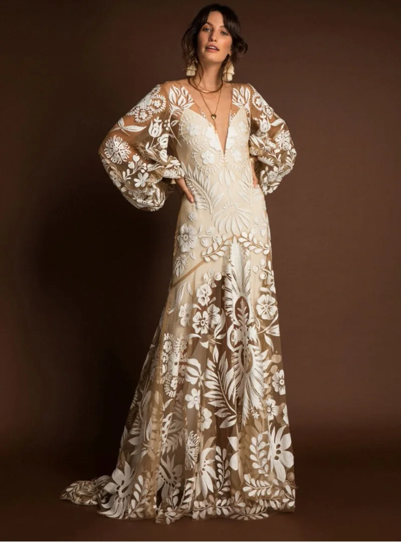 

2022 New Women v-neck sexy boho dresses women summer casual long sleve dress Vestidos