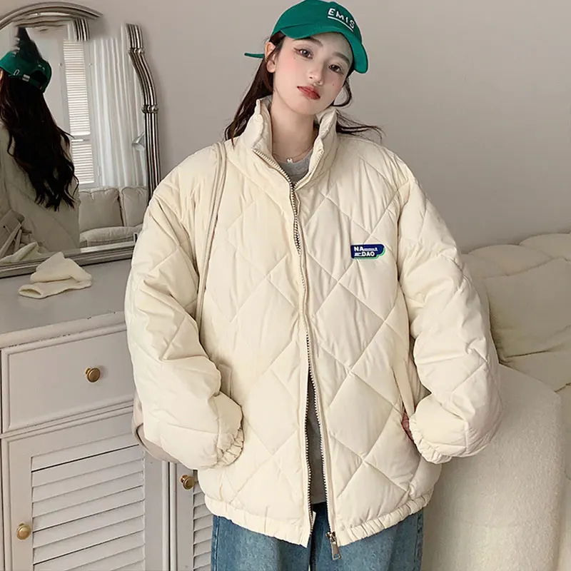 Chic Cotton Padded Women Parkas 2022 Winter Warm Loose Solid Thicken Down Jacket Female Coats Ladies Zippers Korea White Outwear