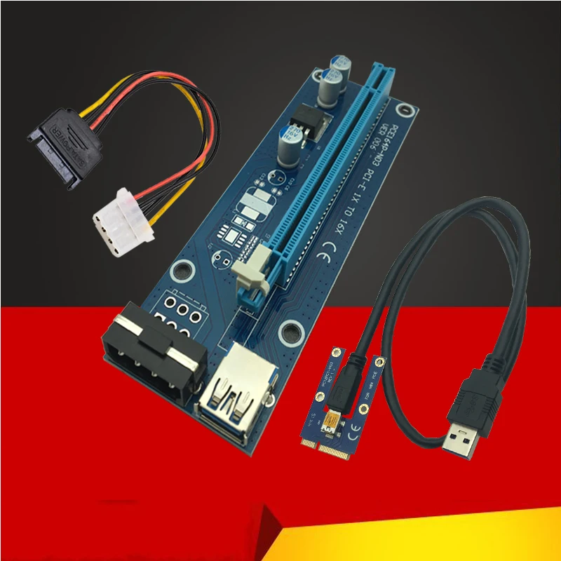 

Мини PCIE Райзер карта PCI-E PCI Express 1x до 16x USB 3,0 кабель SATA к 4Pin IDE Molex источник питания для майнинга BTC