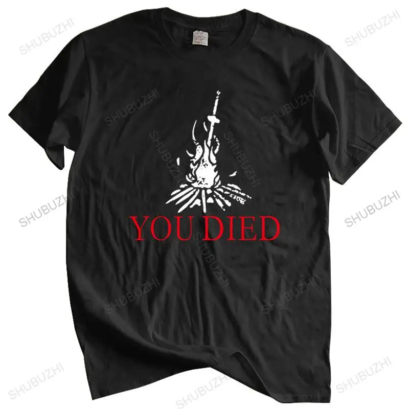 Мужская футболка с круглым вырезом, футболка с надписью «YOU Dead DARK душ», Мужская хлопковая футболка с надписью Firelink World Dark геймер-нерд Game, большие размеры