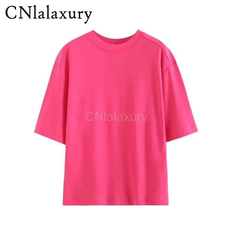 

Новинка 2023, женская летняя модная базовая футболка CNlalaxury с круглым вырезом ярких цветов, повседневные женские топы, шикарные футболки