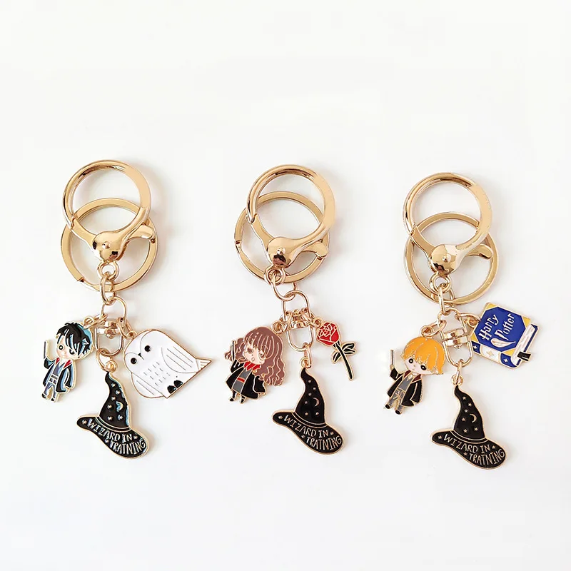

Q Version Cute Cartoon Harries Peripheral Couple Keychain Potters Academy of Magic Hermione RON Alloy Pendant Creative Bag Gift