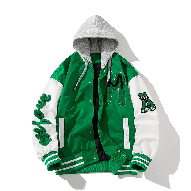 

2023 New Quality Embroidery Baseball Jacket Men Women American Varsity Jacket Lightweight Windbreaker Patchwork Sleeves Button