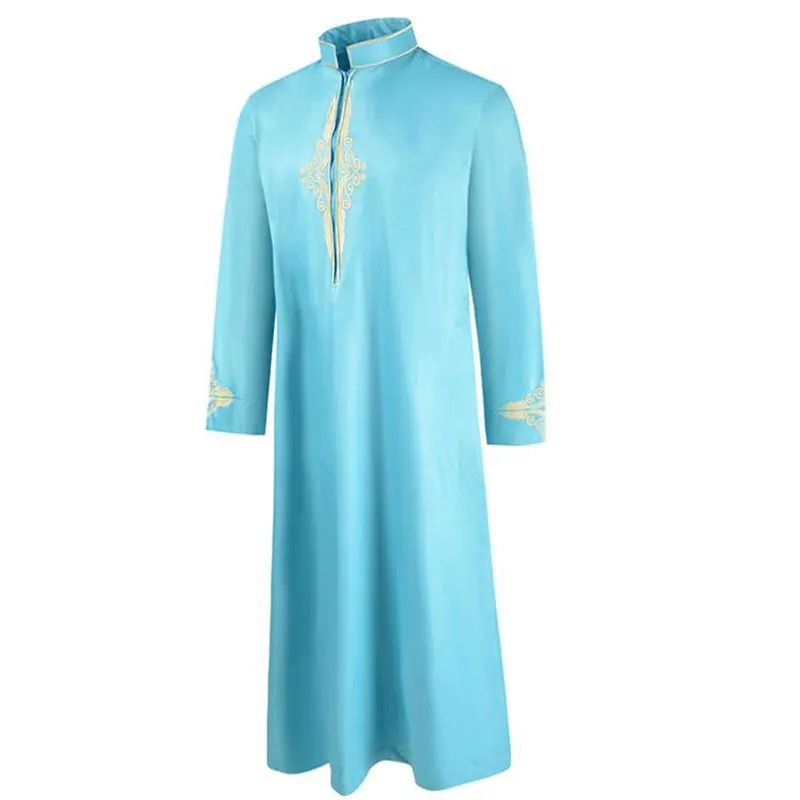 Embroidery Arabic Long Robes For Male Islamic Clothes Stand Collar Jubba Thobe Kaftan Muslim Arab Abaya Dubai Dress Size M-3XL