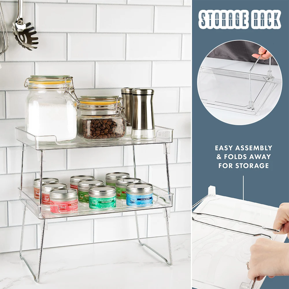 

1 pc Transparent Storage Rack Stackable Cabinet Kitchen Shelves Foldable Bathroom Holder Cosmetic Organization Multipurpose