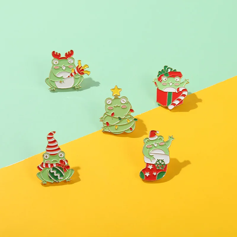 

Animal Frog Enamel Pin Cartoon Christmas Tree Badges Backpack Brooch Lapel Gifts