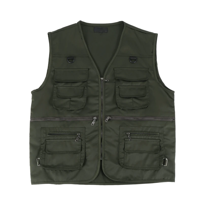 

2X Men's Fishing Vest With Multi-Pocket Zip For Photography / Hunting / Travel Outdoor Sport - Green Army, XXXL