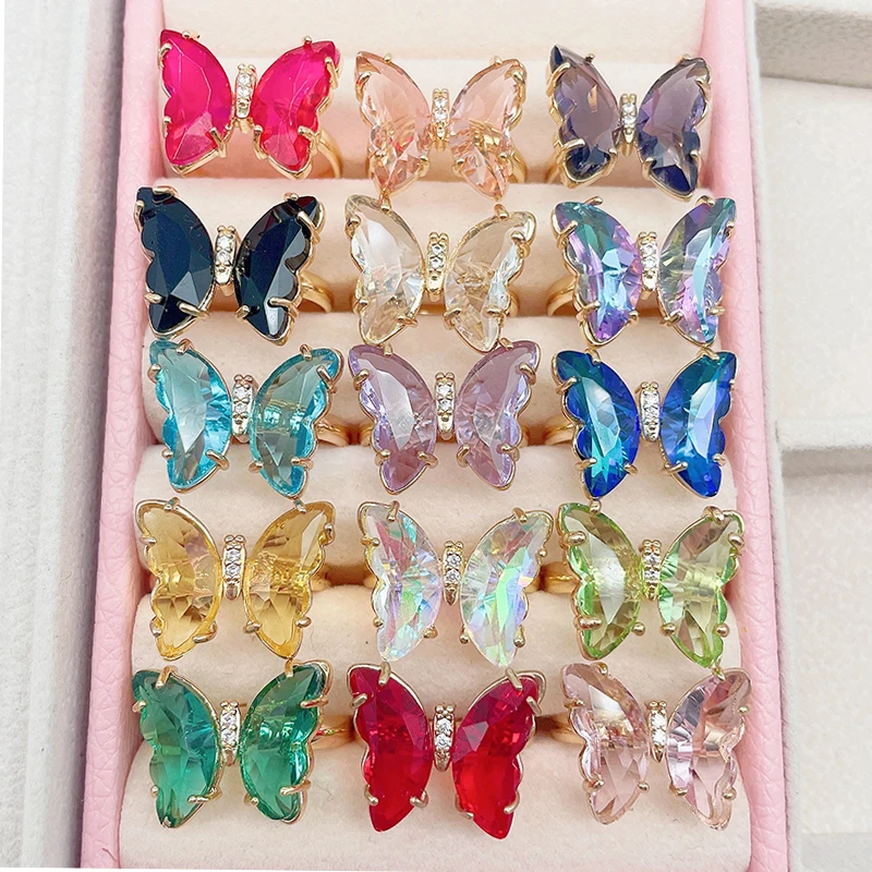 

New Fashion Gorgeous Design Charm Purple Transparent Crystal Metal Butterfly Ring Sweet Romantic Women's Ring Wedding Jewelry