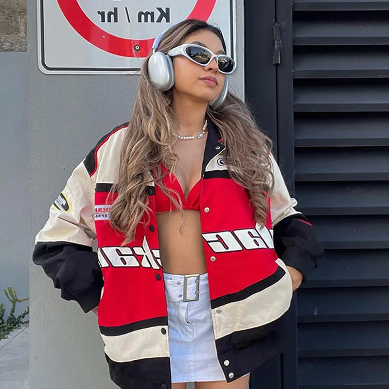 Женская трехцветная повседневная ветровка с длинными рукавами мотоциклетное