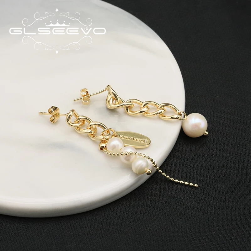 GLSEEVO оригинальный дизайн 2023 дисимметричные жемчужные Висячие Серьги Цепочка