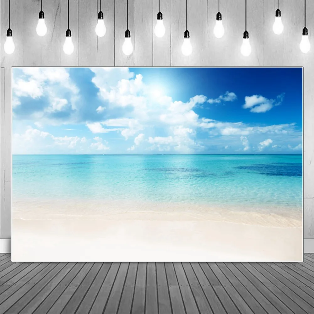 

White Clouds Clean Seawater Photography Backgrounds Summer Blue Sky Ocean Seaside Sands Waves Backdrops Photographic Portrait