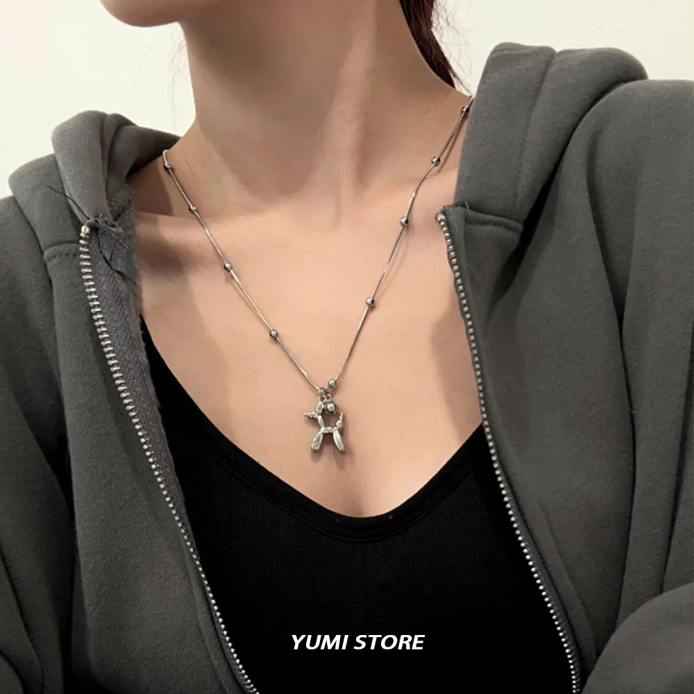 Ожерелье с шариками и собаками женское Трендовое колье из титановой стали в