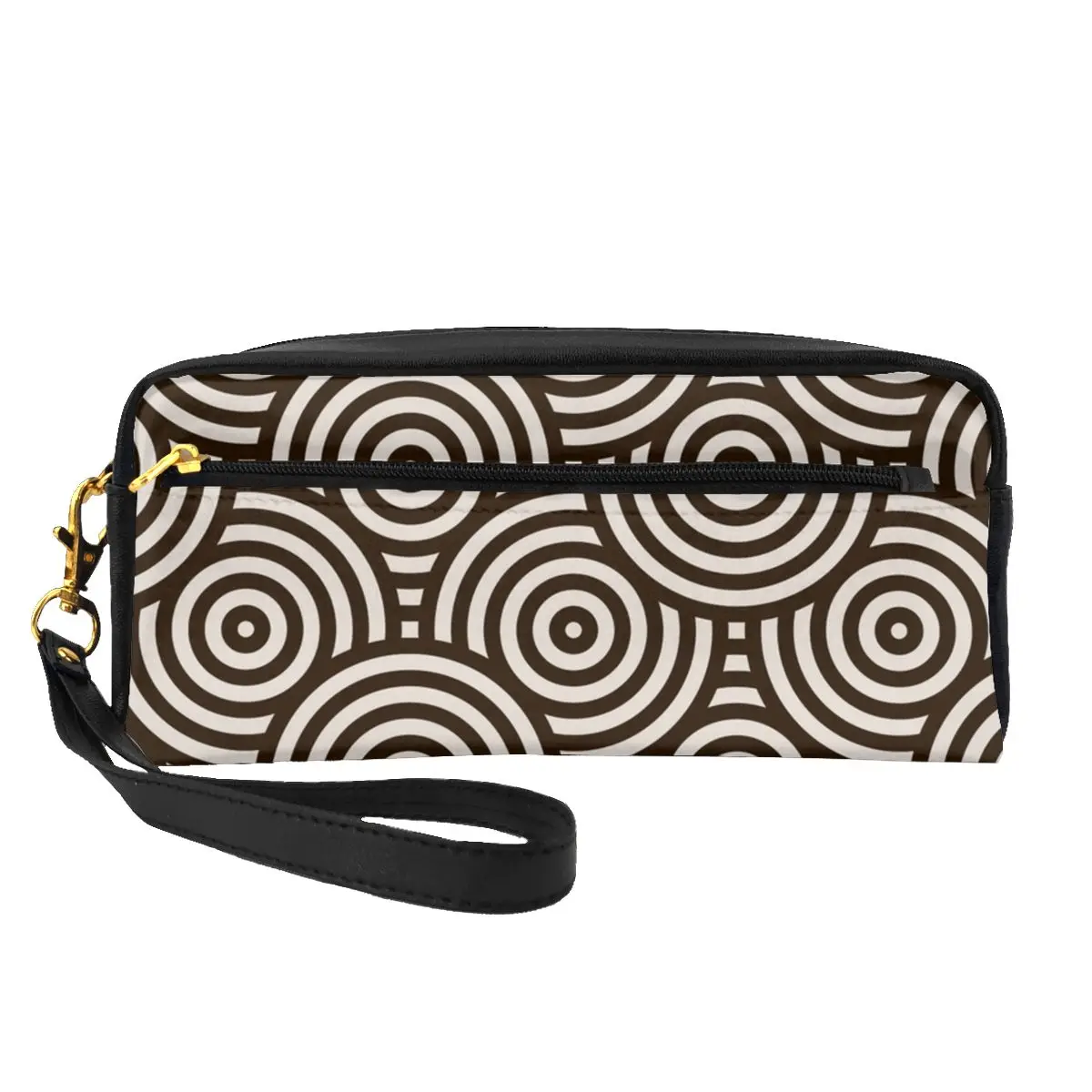 

Abstract Circles Leather Storage Organizers Japanese Circular Patterns Woman Makeup Pouch Bathroom Large Capacity Cosmetic Bags