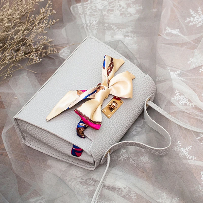 PU Leather Lychee Pattern Bow Shoulder Bags Messenger Bags Fashion Simple Women Crossbody Bags Ladies Handbags Purse Small Purse