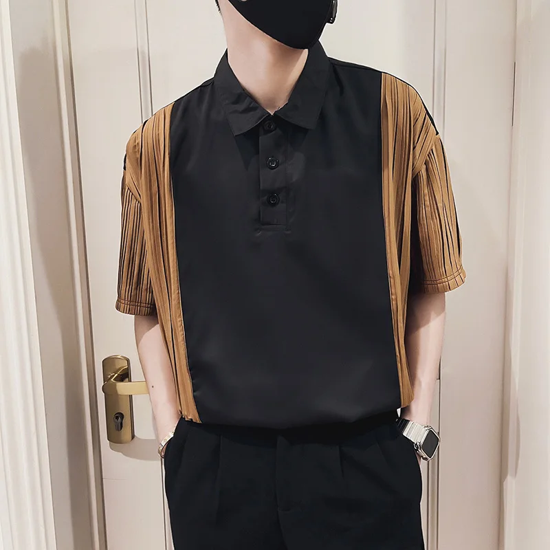 

2022 Summer Splicing Lapel POLO Shirts Men Short Sleeve Loose Casual T-shirts Business Social Tee Tops Streetwear Men Clothing