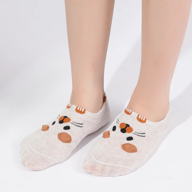 

5 Pairs 2023 New Fashion Women's Animal Series Silicone Non Slip Boat Socks Korean Summer Cotton Cute Printed Boat Socks