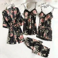 sexy robe sets pajama set sleepwear set silk pajamas for women robes for women kimono nightgown summer flower printing nightwear