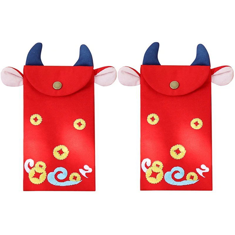 

Вышитый красный конверт в форме быка, Новогодняя ткань, красный пакет, китайский новый год