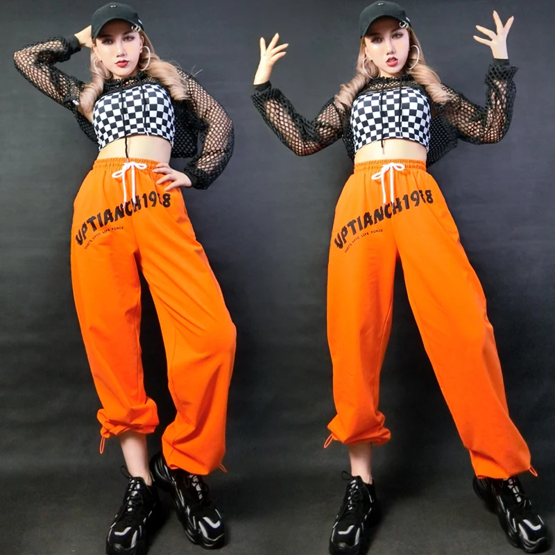 

Hip Hop Street Dance Clothes Female Net Tops Vest Pants Jazz Performance Wear Nightclub Bar Dj Gogo Dancer Costume Rave DNV16027