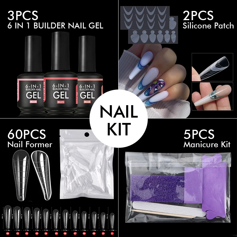 

CHUNSHU 3Pcs Construction Gel Kit For Nail Extension With Nail Art Tools 15ml Builder Nail Gel In A Bottle 6IN1 Rubber Base Coat