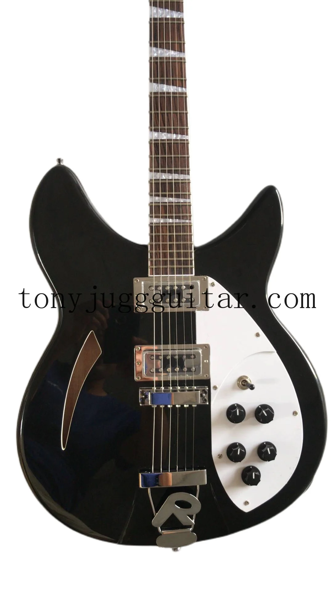 

Custom 6 Strings Black 360 330 Semi Hollow Body Electric Guitar Single F Hole, Rosewood Fingerboard, Triangle Inlay, Five Knobs