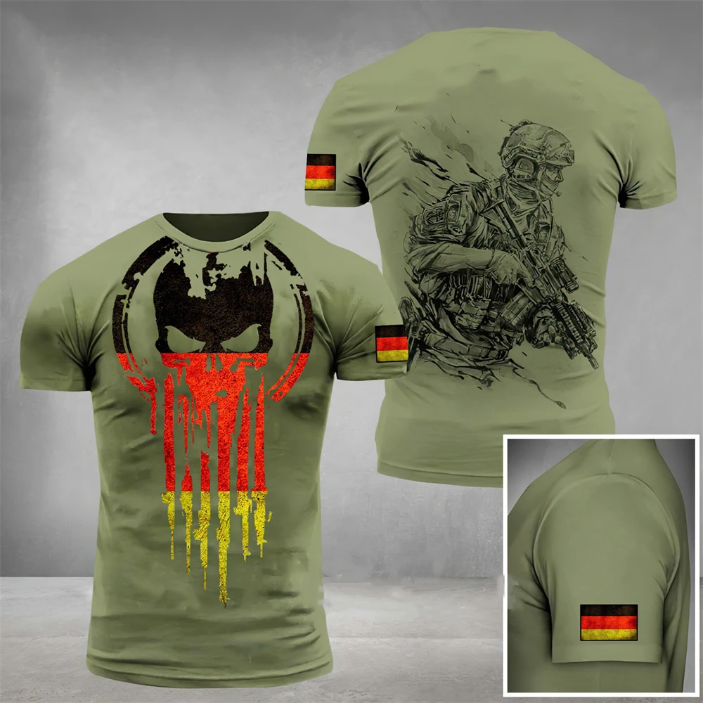 

Army Men's T-Shirts German Veterans Soldiers Printed O-Neck Short Sleeves Casual T-Shirts Street Cool Clothing Large Size Tops