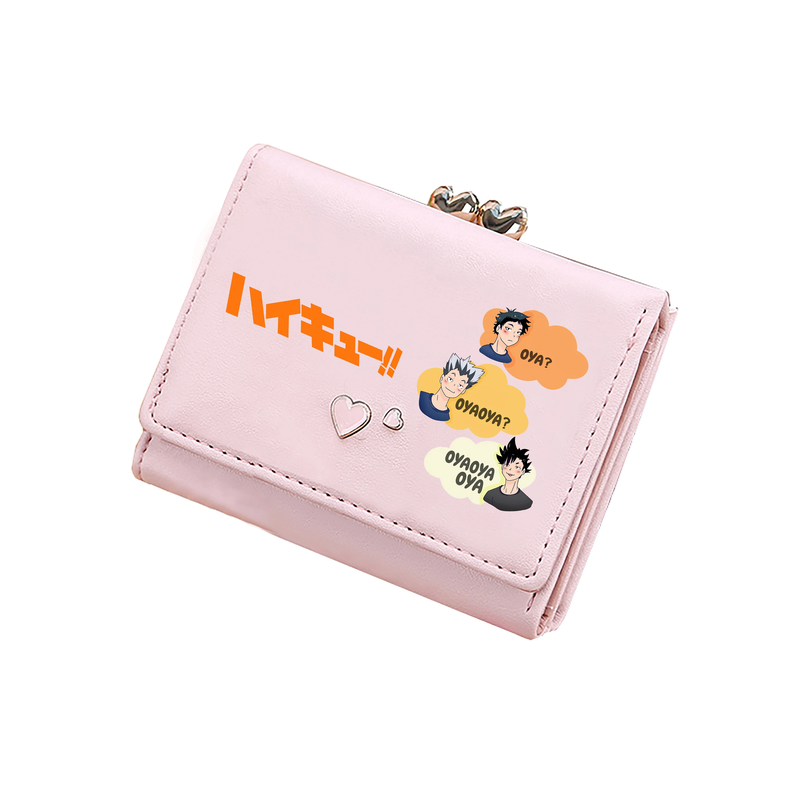

Haikyuu Karasuno VBC Short Wallet Students ID Card Holders Pu Leather Kawaii Coins Purses Girls Pink Money Clutch Mini Hand Bags