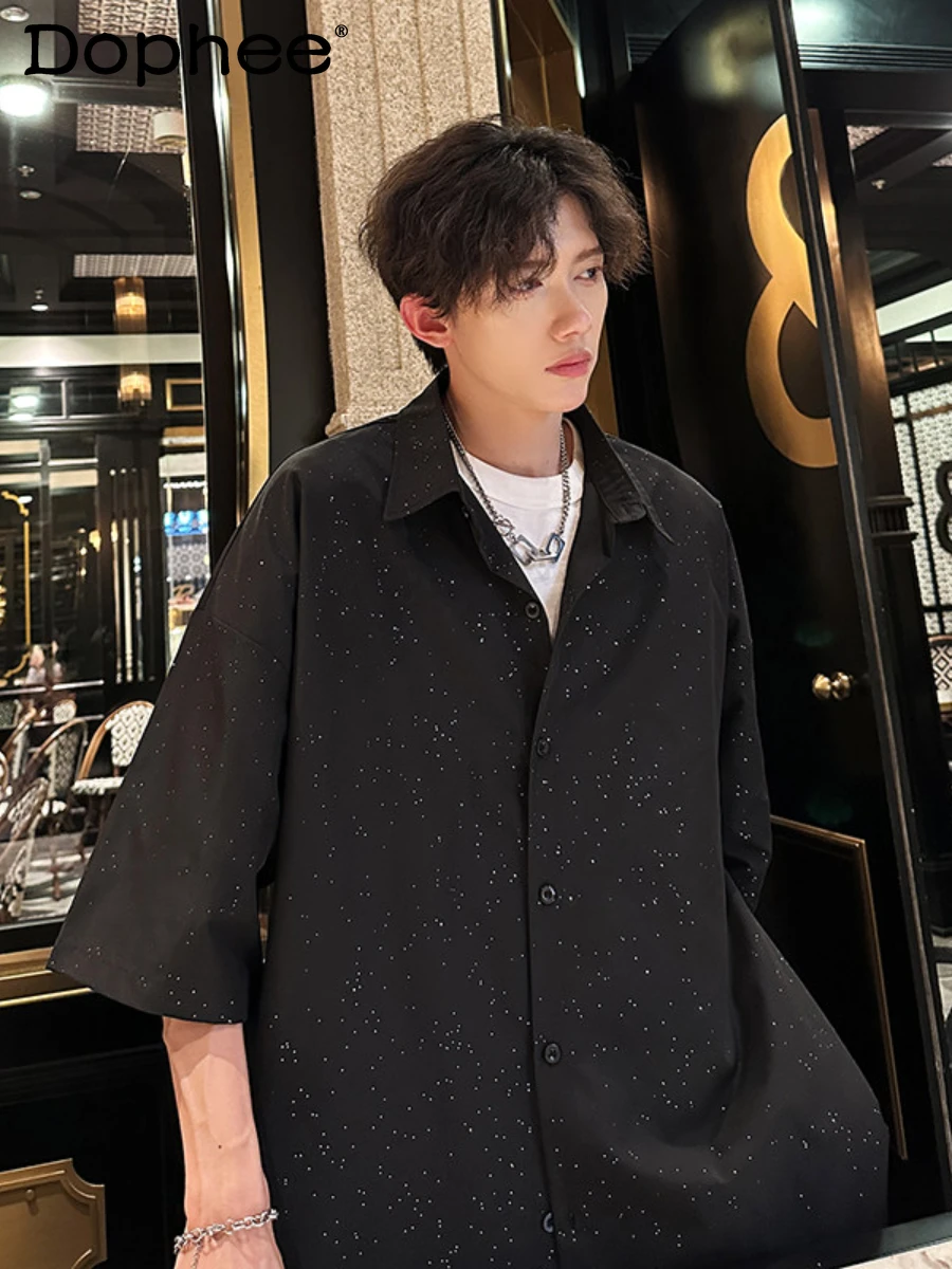 Весна-лето 2024 блестящая рубашка со звездными блестками яркий цвет с коротким