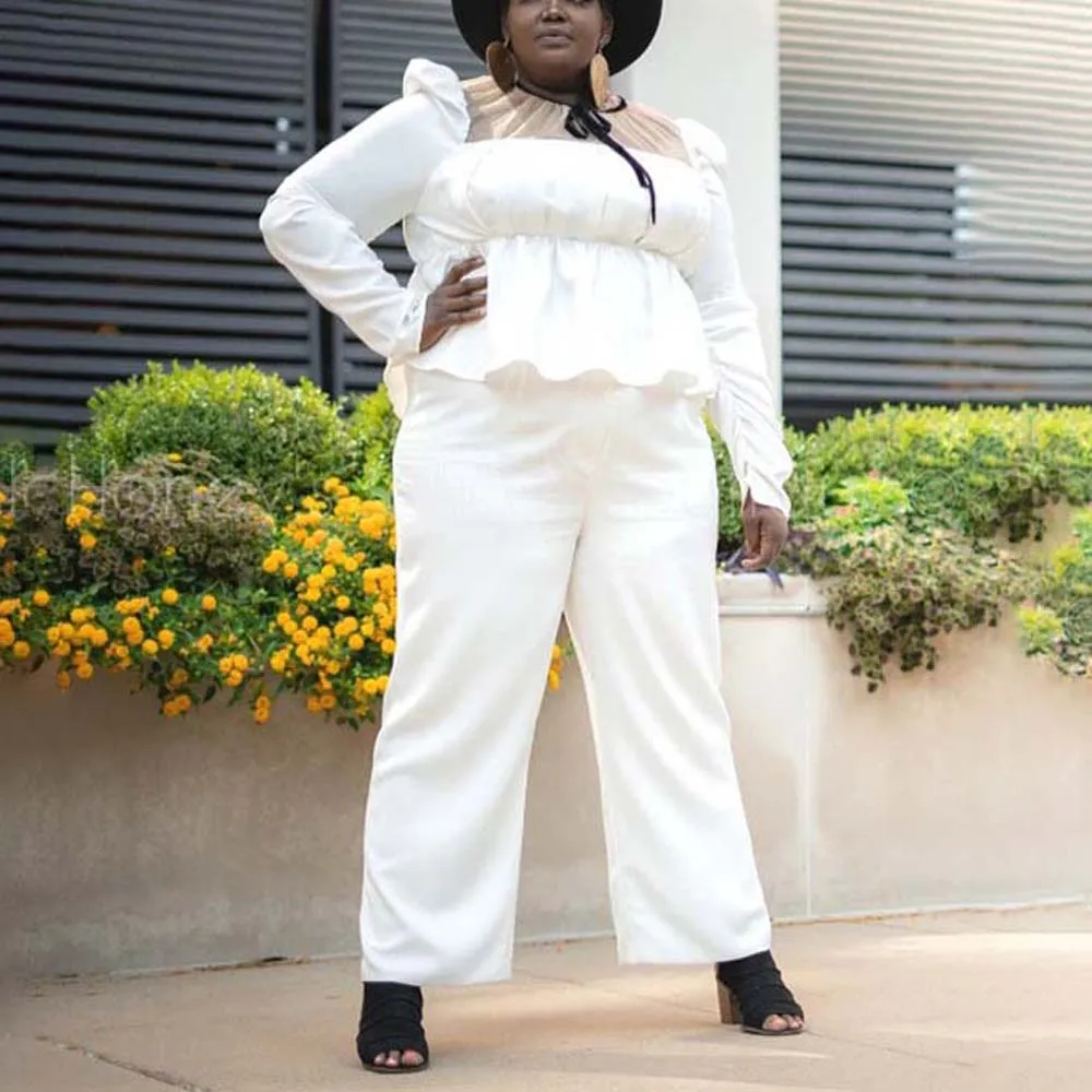 

Женский комплект большого размера из блузки и длинных брюк, 4XL/5XL