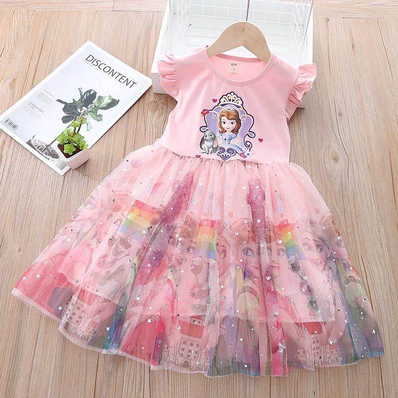 

Fashion Summer Kids Clothes Elsa Sofia Short Sleeve Princess Dress Little Girls Party Birthday Costume Cute Mesh Dresses
