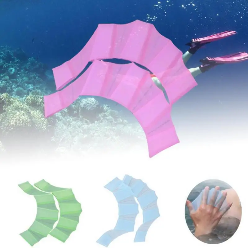 Fajas de silicona tipo RANA Unisex, aletas de mano para natación, guantes con banda para dedos, remo, deportes acuáticos, 1 par