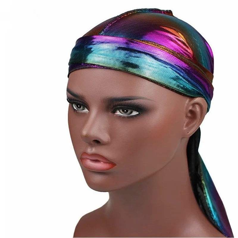 

New Unisex Laser Imitation Silk Long Tail Pirate Hat Baotou Hat Hip Hop Cloak Hat Summer Bicycle Cycling Headbands Bonnets