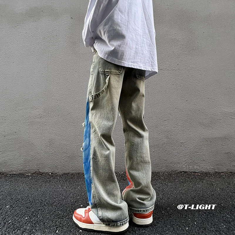 Ripped Graffiti Jeans Men Fashion Casual Straight Baggy Jeans Men Streetwear Hip Hop Loose Hole Denim Pants Mens Trousers M-5XL