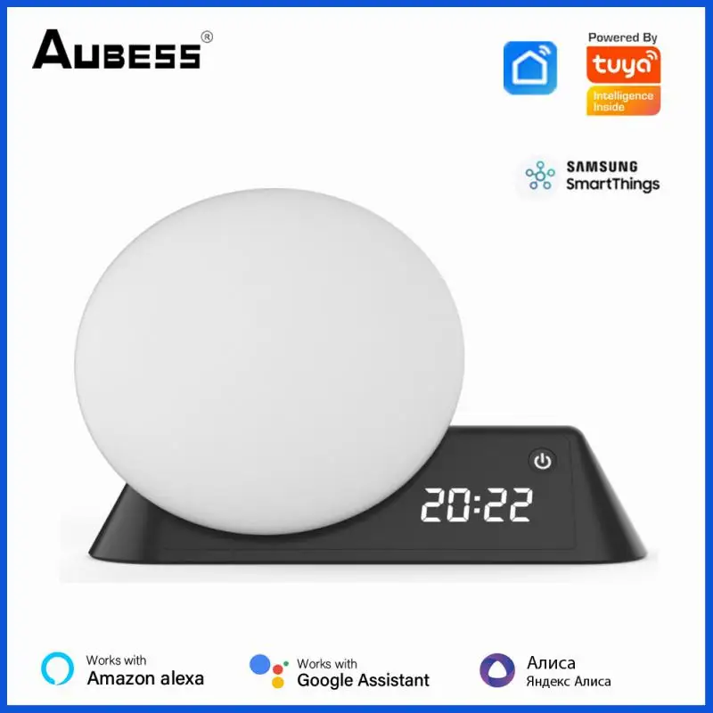

Tuya Smart Wake Up Light Digital Wake Up Light RGBW LED Night Light White Noise Machine For Adults Work With Alexa Google Home