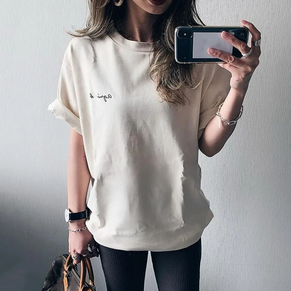 

Short Sleeve Women's T-Shirt Plain Standard Round Neck Office Lady Commute Casual Spring Fall T Shirt 2022 Summer New Simple Top