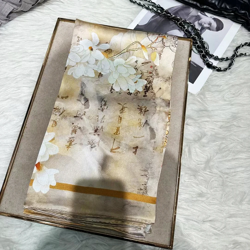 Женский шелковый шарф с надписью BYSIFA Большие шали цвета хаки в китайском стиле