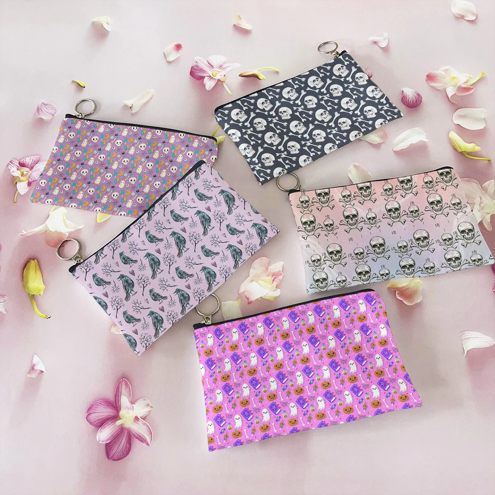 

New Fashion Women Children Coin Purse Funny Skull Print Zipper Organizer Key Coin Lipstick Portable Storage Small Cosmetic Bag