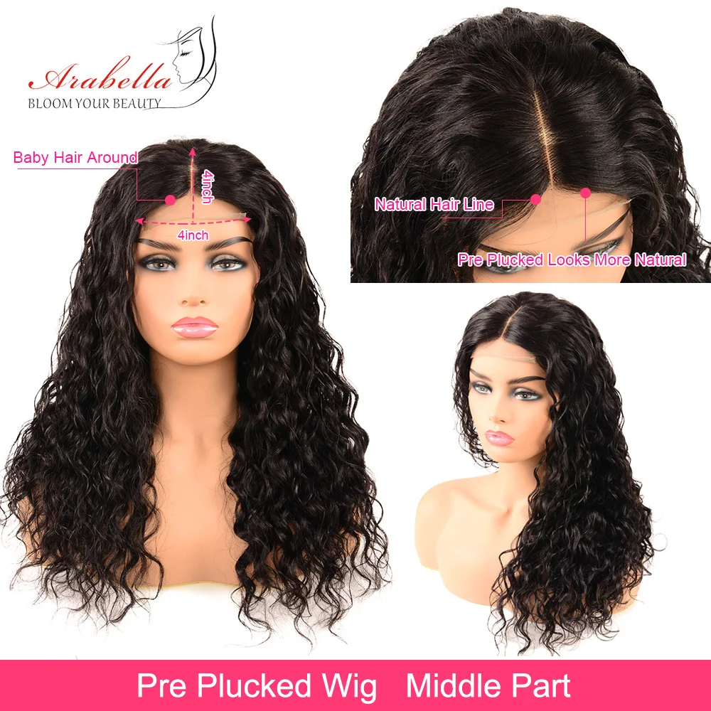 Water Wave Wig Lace Front 13x4 Transparent Lace 100% Human Hair Wigs Pre Plucked Bleached Knots Remy Lace Front Wig