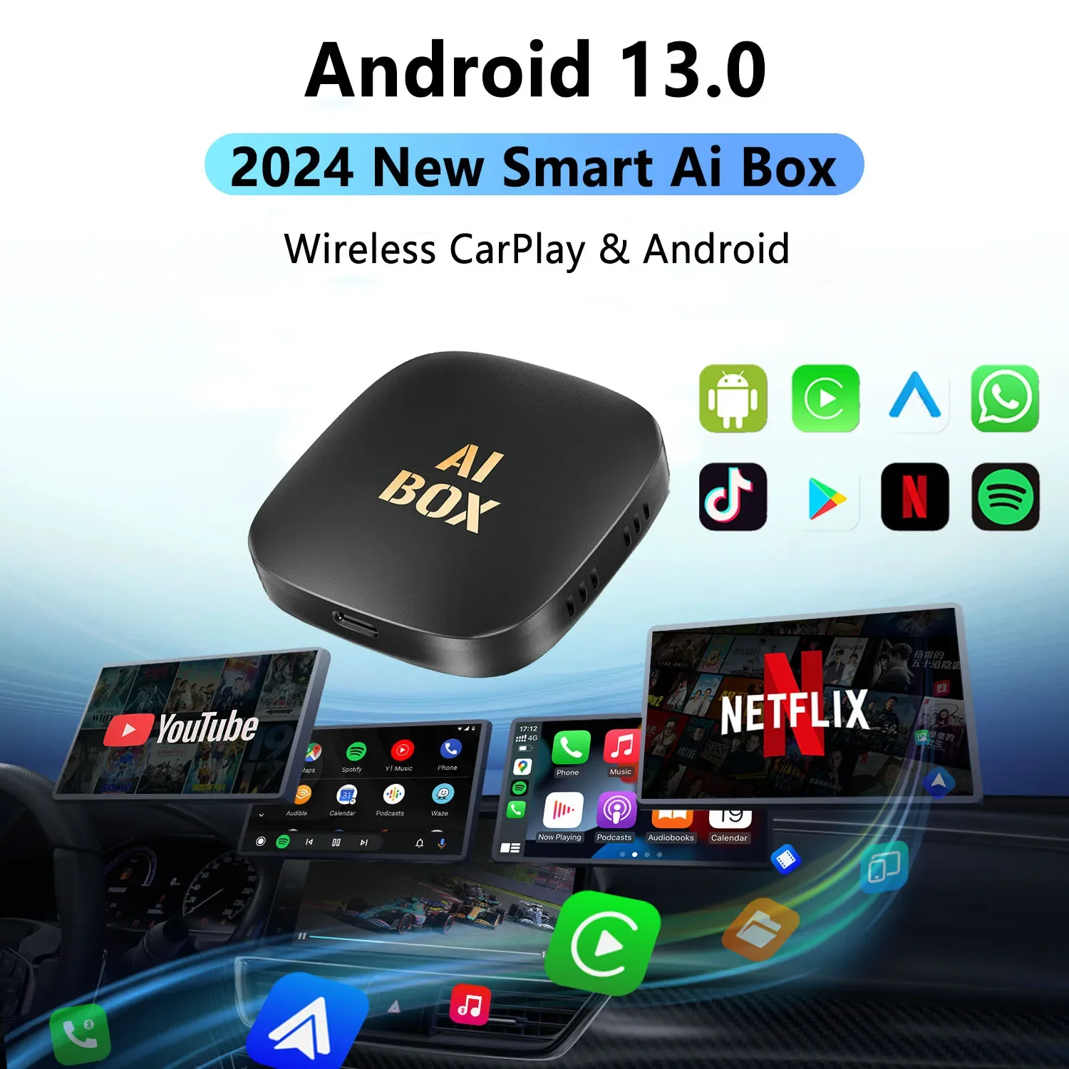 Android Smart Ai Box CarPlay 13 беспроводной адаптер Auto для Netflix автомобильные