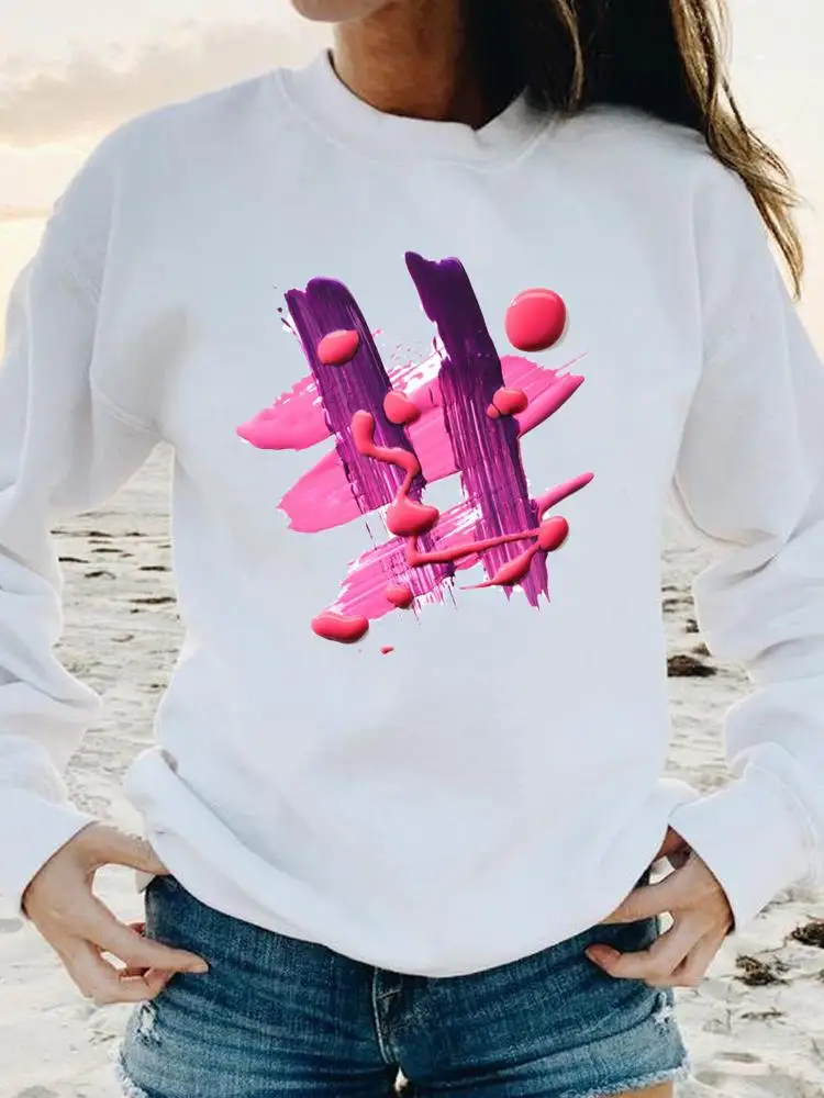 

Women Print Female Spring Autumn Fashion Casual Long Sleeve Watercolor Make Up Love Graphic Sweatshirts Clothing Pullovers