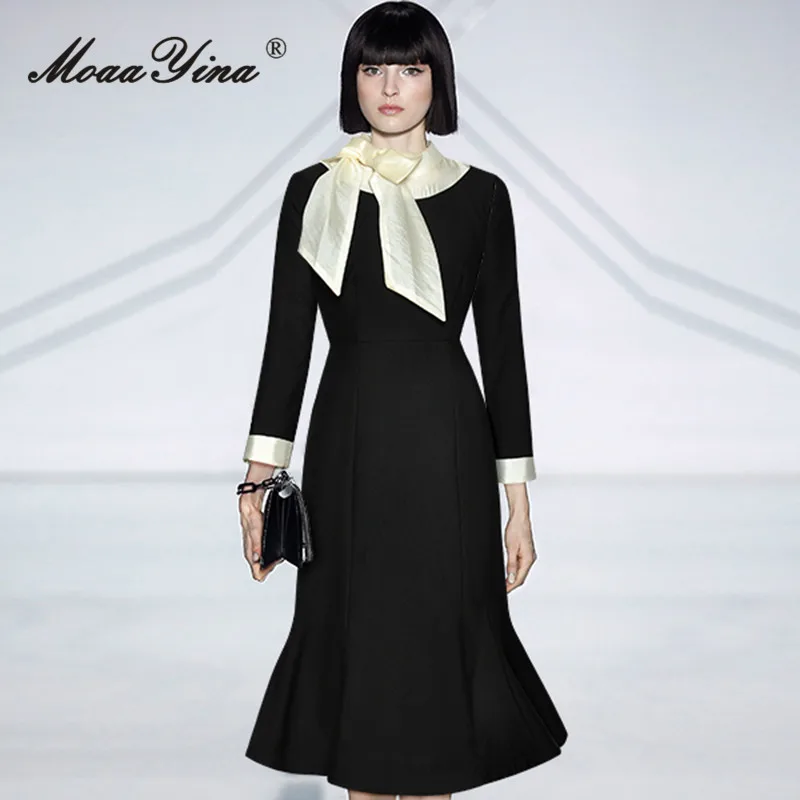 Женское винтажное платье-Русалка MoaaYina осеннее платье с высокой талией и