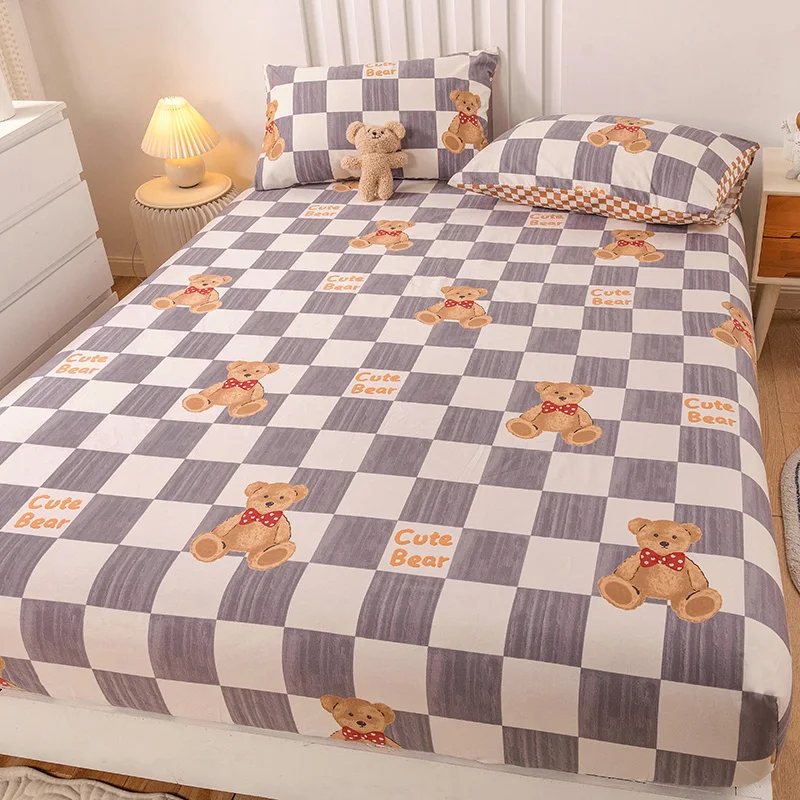 

100% Cotton Bed Sheets Queen Fitted Sheet Home Mattress Cover Double King Size Cartoon Bedspread INS Style 1pcs Bed Linens