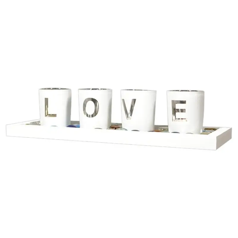 S Love Candle Cup With Wooden Base White Letter Candle Cup For Wedding Table