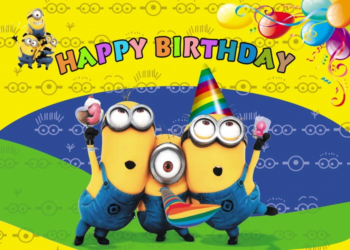 Виниловый фон для детской фотосъемки с изображением миньонов